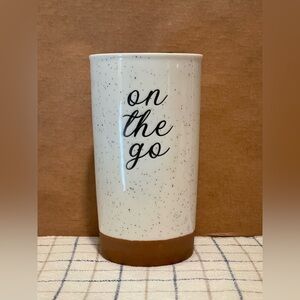 10 Strawberry Street Ceramic “On the Go” Speckled Cream Travel Mug 12 oz.